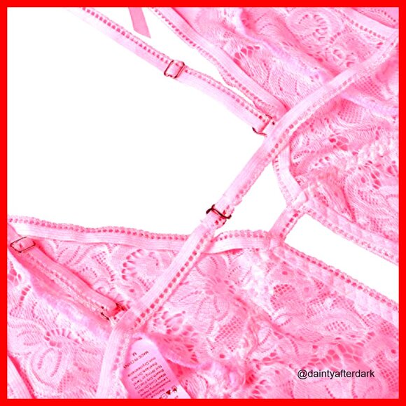 Deep V Lace Teddy with Strappy Detail and Hook Back Closure - Picture 5 of 6